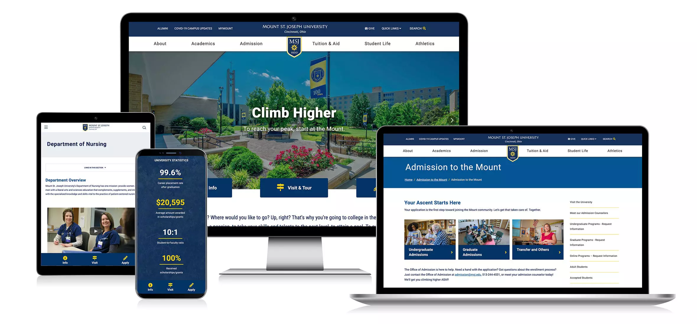 Responsive screens showing the new MSJ web design