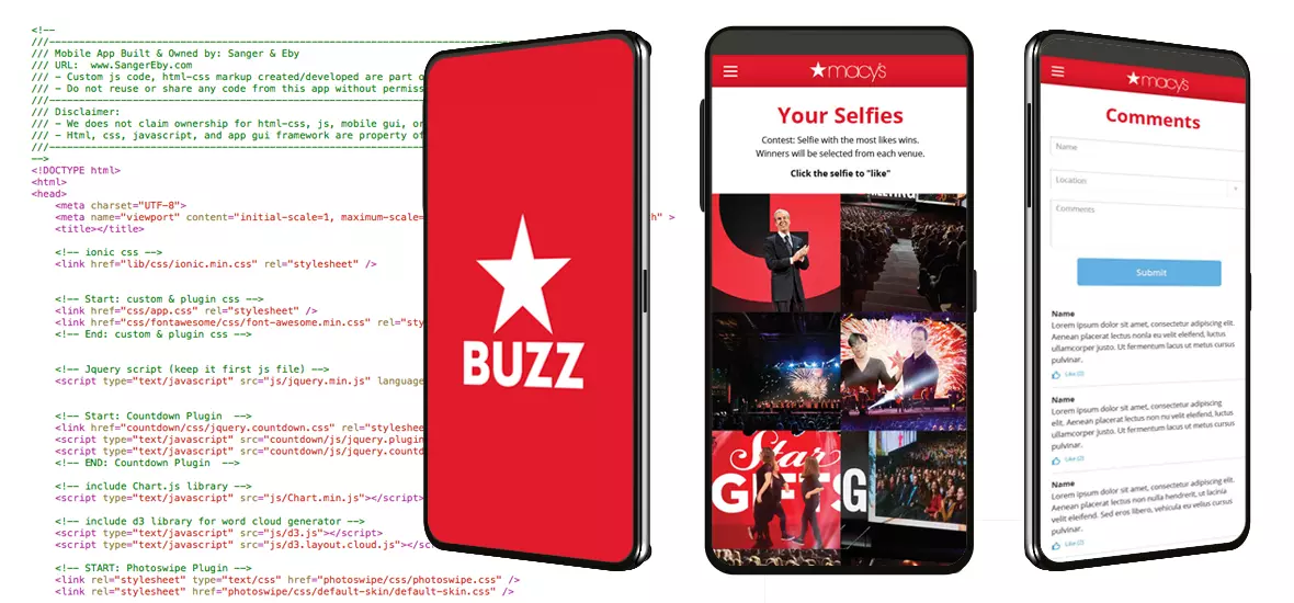 Star Buzz app screens and code