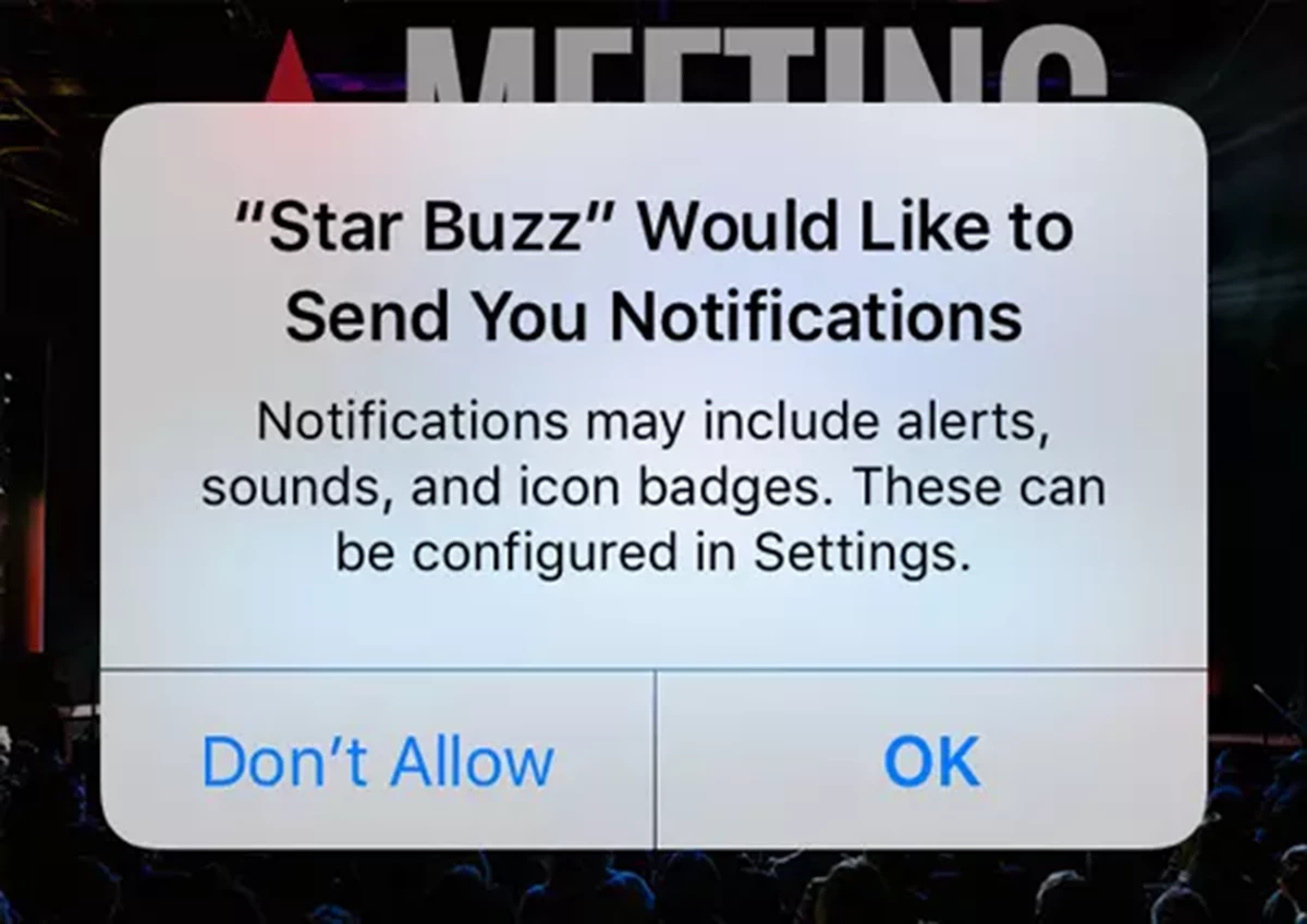 Mobile device popup asking for push notifications permission