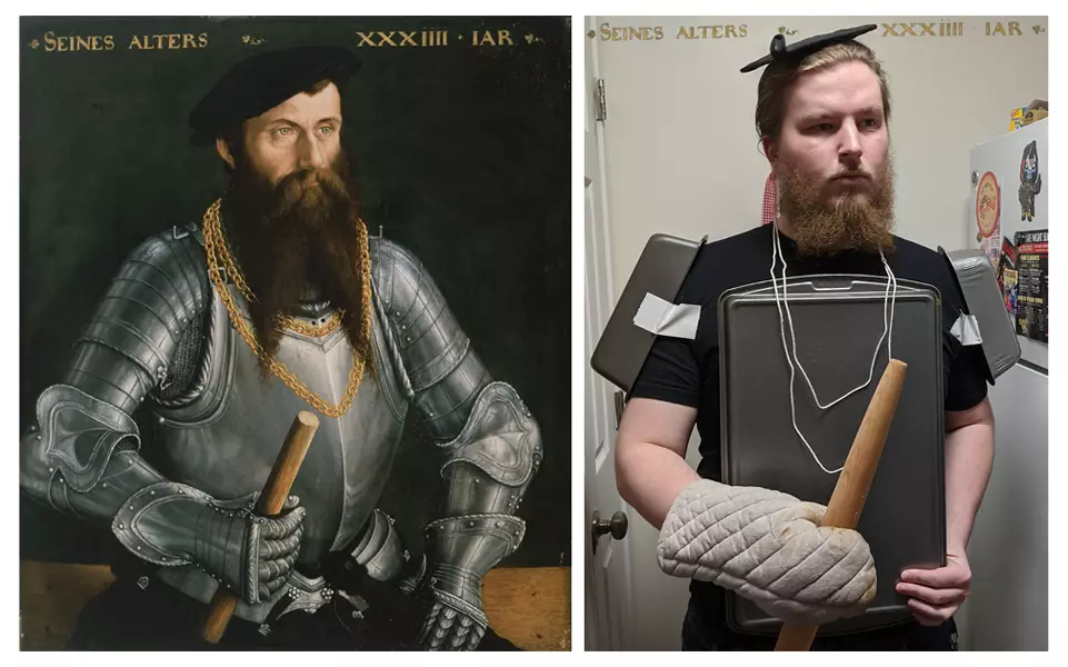 Side by side comparison of our recreated interpretation of the painting "Portrait of a Man in Armor"