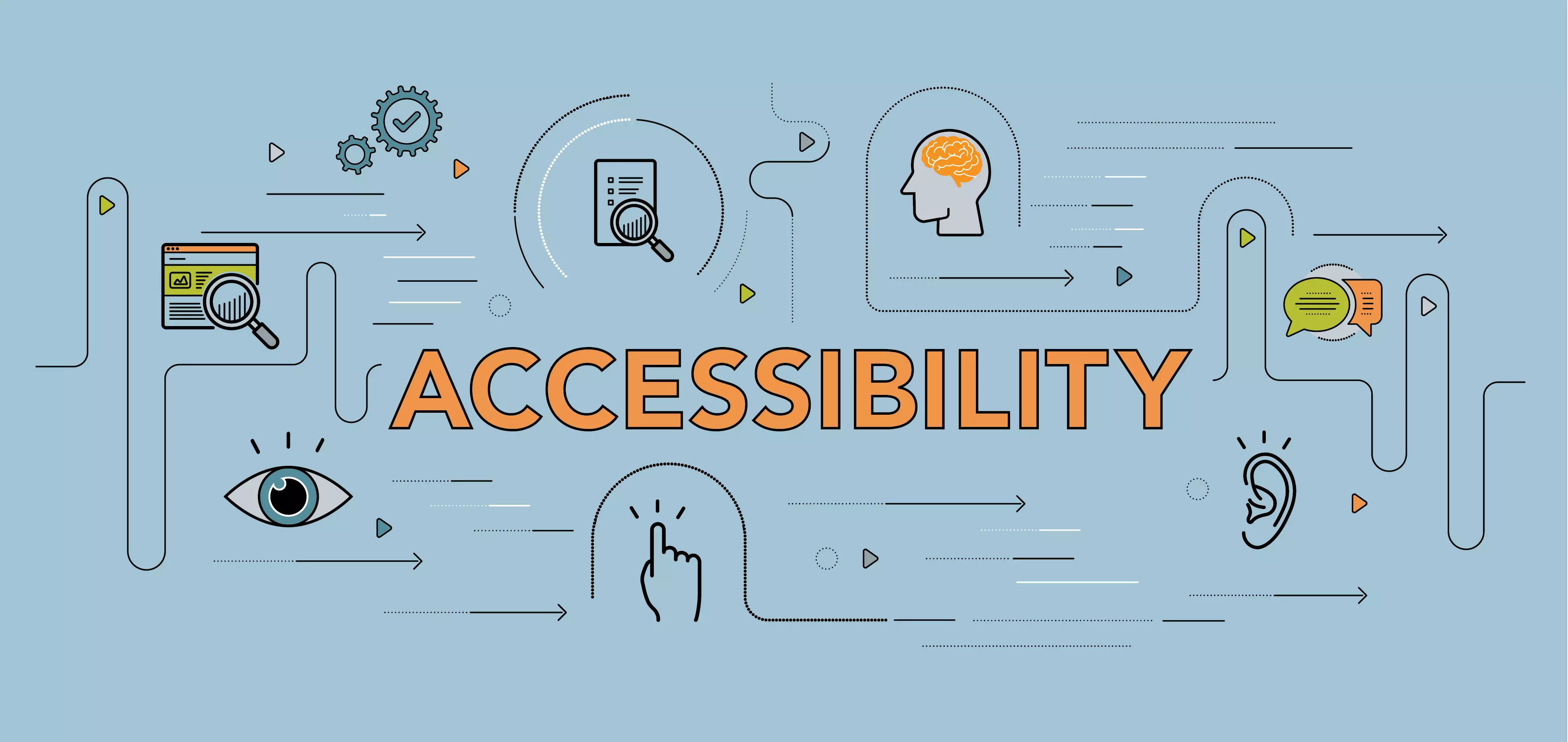 Illustrations representing website functionality and usability, with text reading "Accessibility."