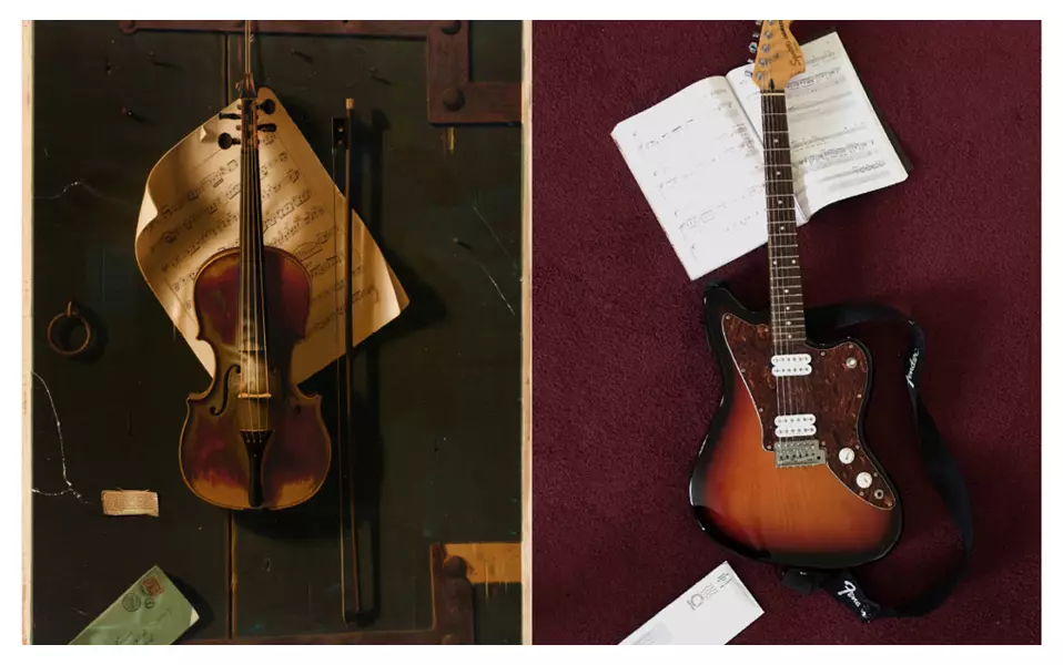Side by side comparison of our recreated interpretation of the art piece "The Old Violin"