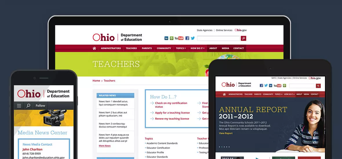 Ohio Department of Education website displayed on computer, tablet, and mobile devices.