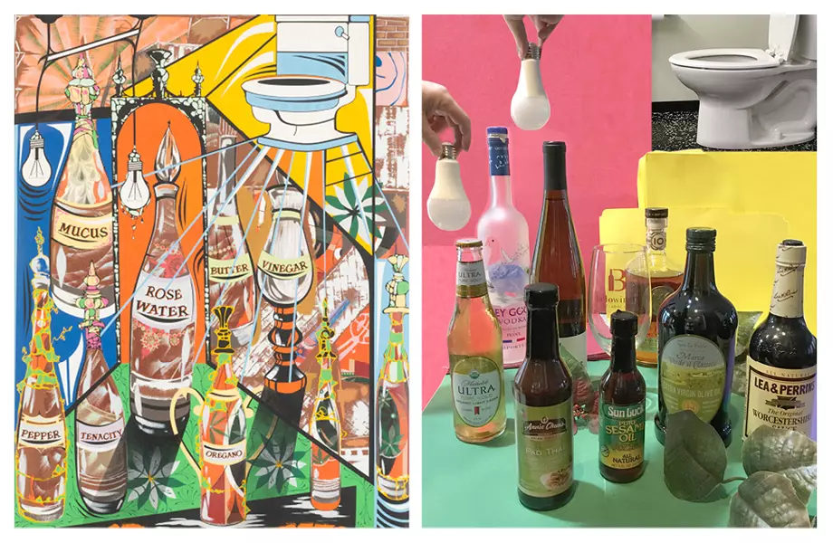 Side by side comparison of our recreated interpretation of the painting "Mix Vigorously and Ingest #1"