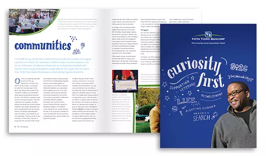 Spread and cover design of the Corporate Social Responsibility Report