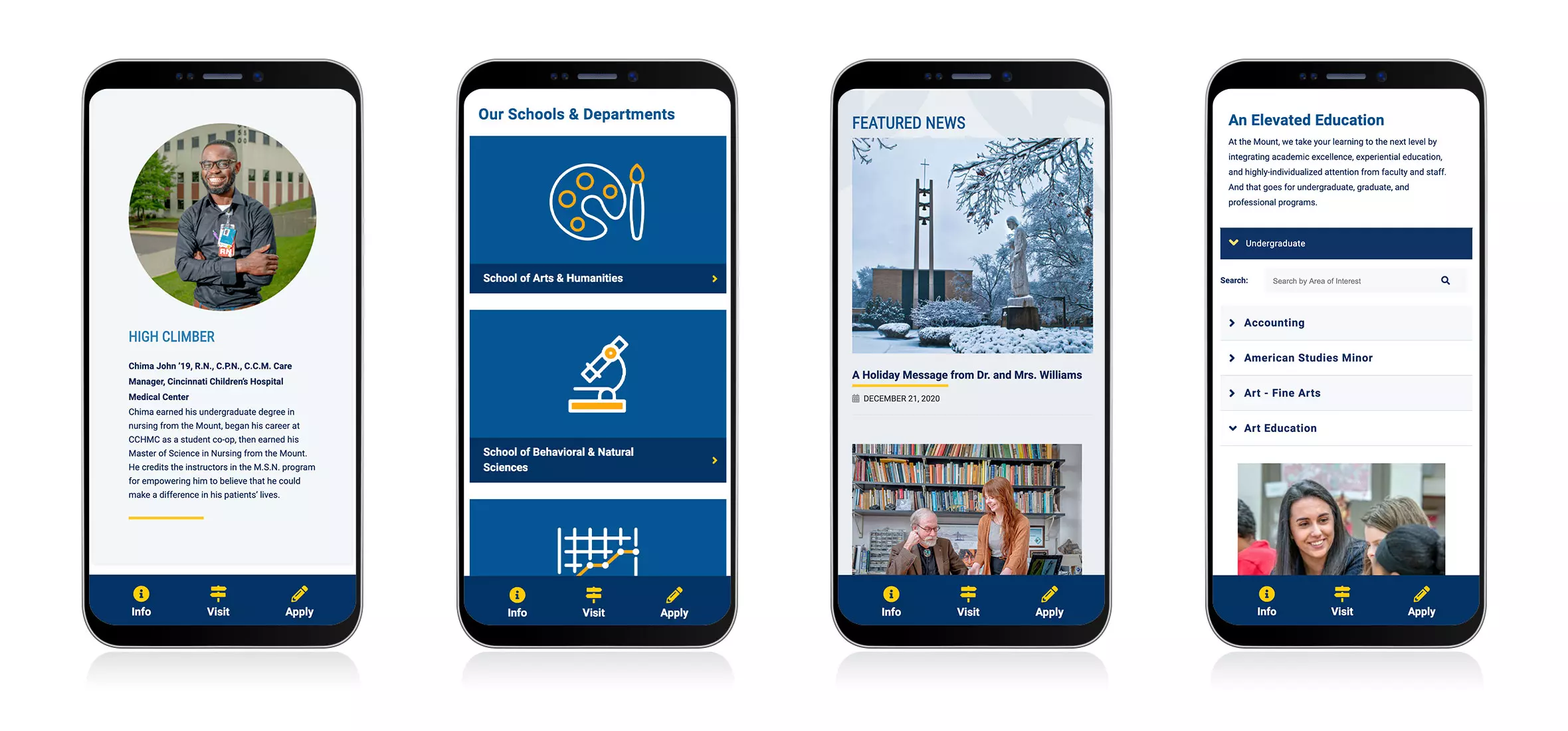 Mobile screens showing the updated UI and UX of the MSJ website