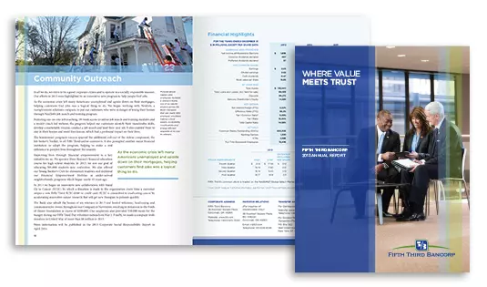 Spread and cover design of the Annual Report